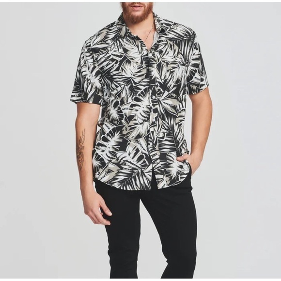 SER.O.YA Warren Button Down In Black Palm - Picture 2 of 5